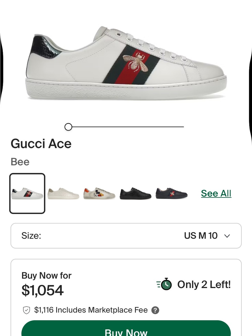 Gucci White Leather Sneaker with Red & Green Web and Bee Embroidery